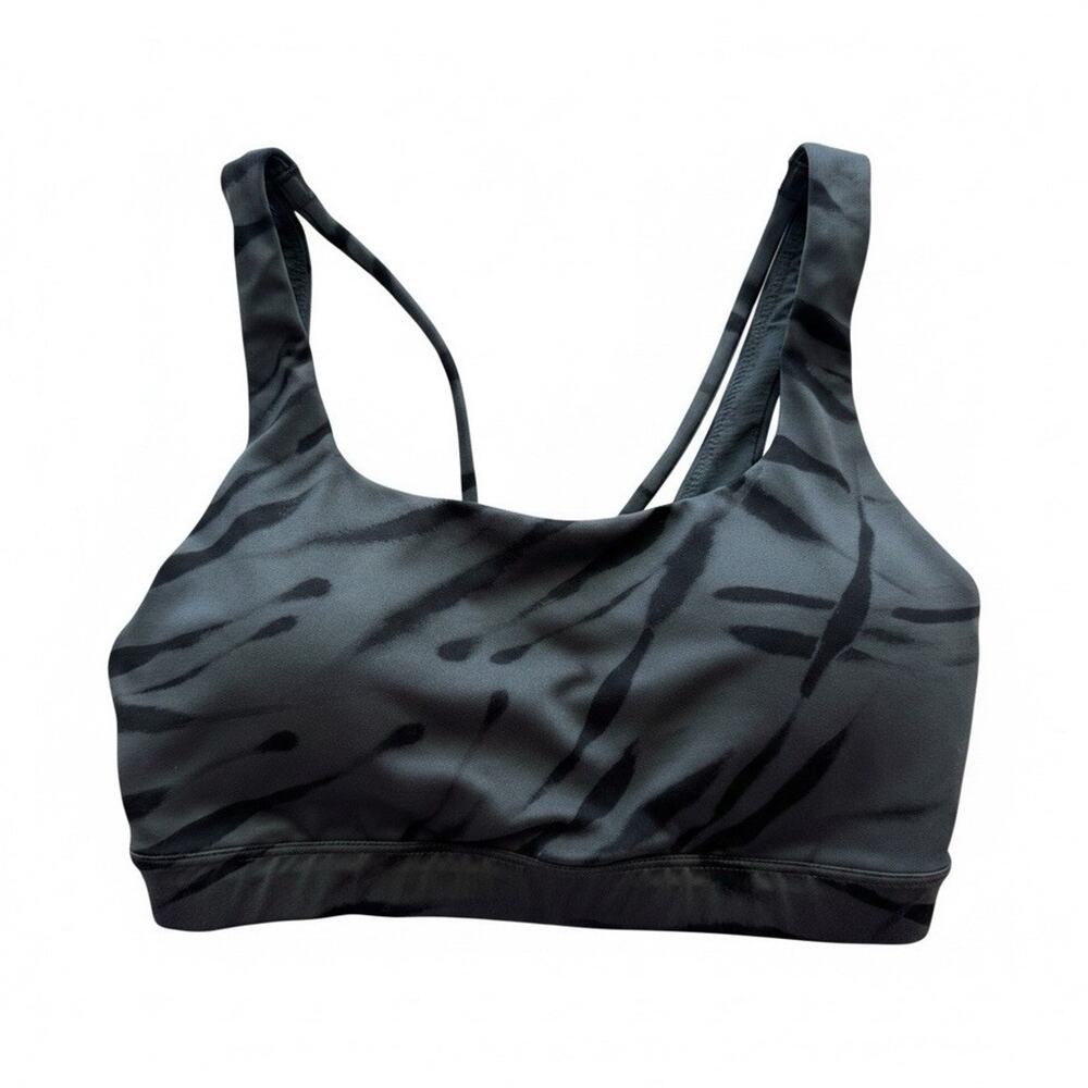 Athleta XS Sports Bra Black Gray Abstract Racerback Polyester Spandex Wireless